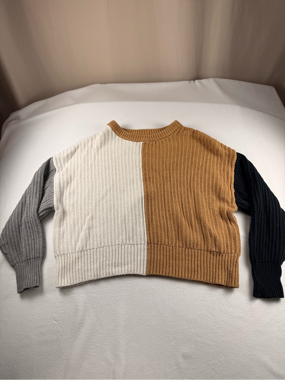 a new day Colorblock Ribbed Crewneck Sweater - Cream, Camel, Gray, Black 344